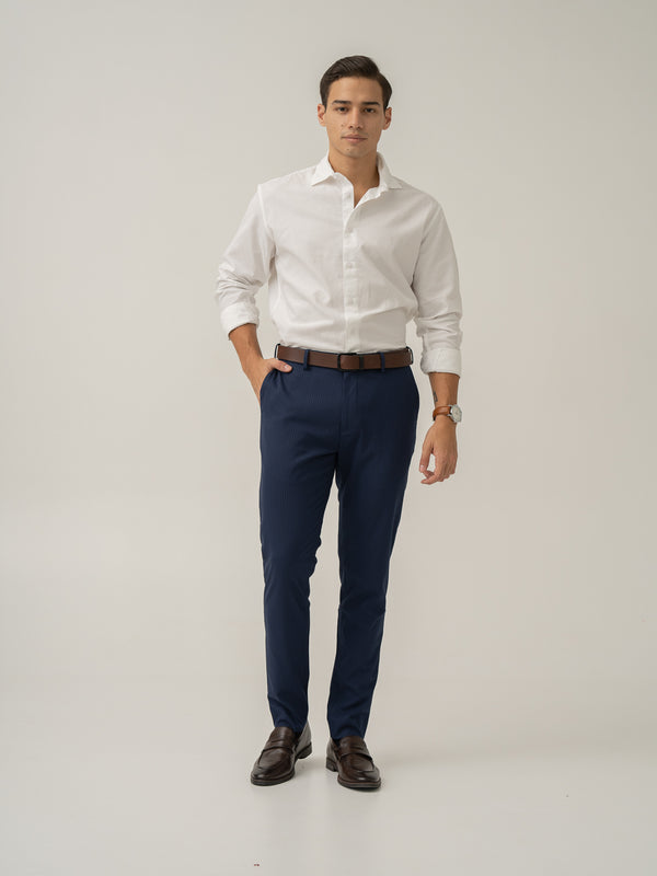 Dust Navy Stripes Stretch Formal Pants