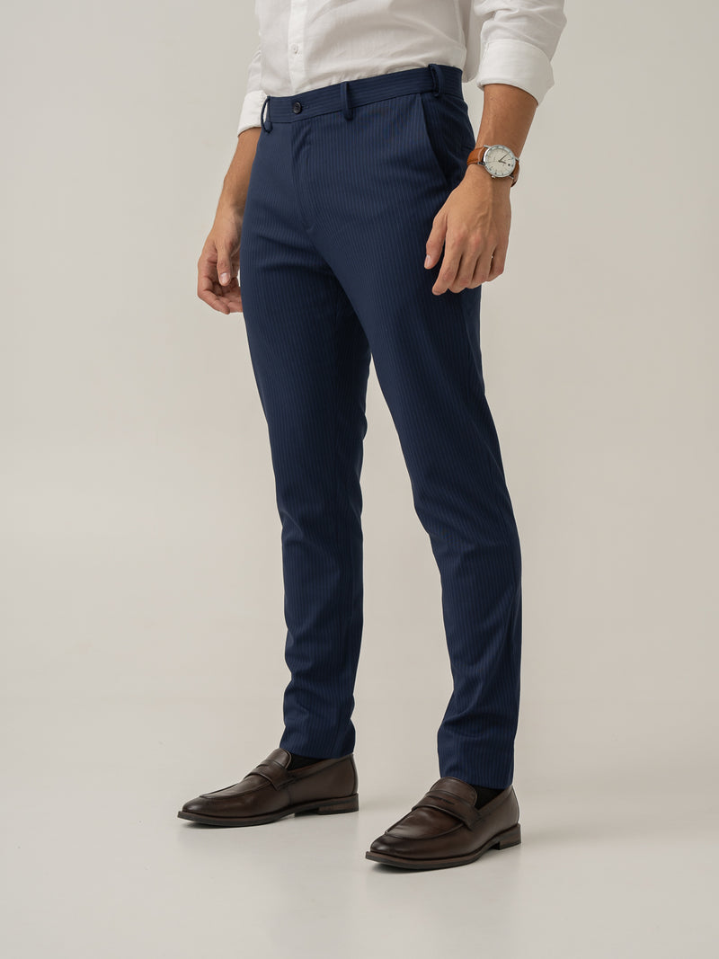 Dark Navy Stripes Slim Fit Formal Stretch Pants