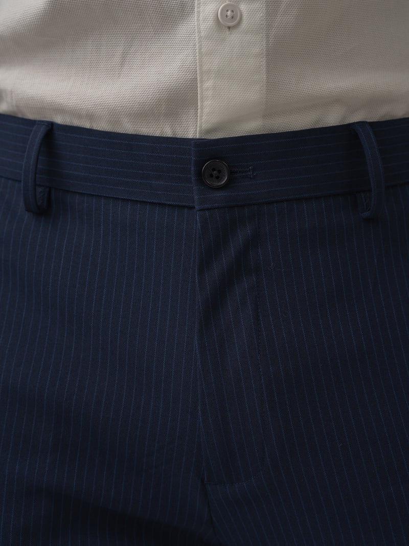 Dust Navy Stripes Stretch Formal Pants