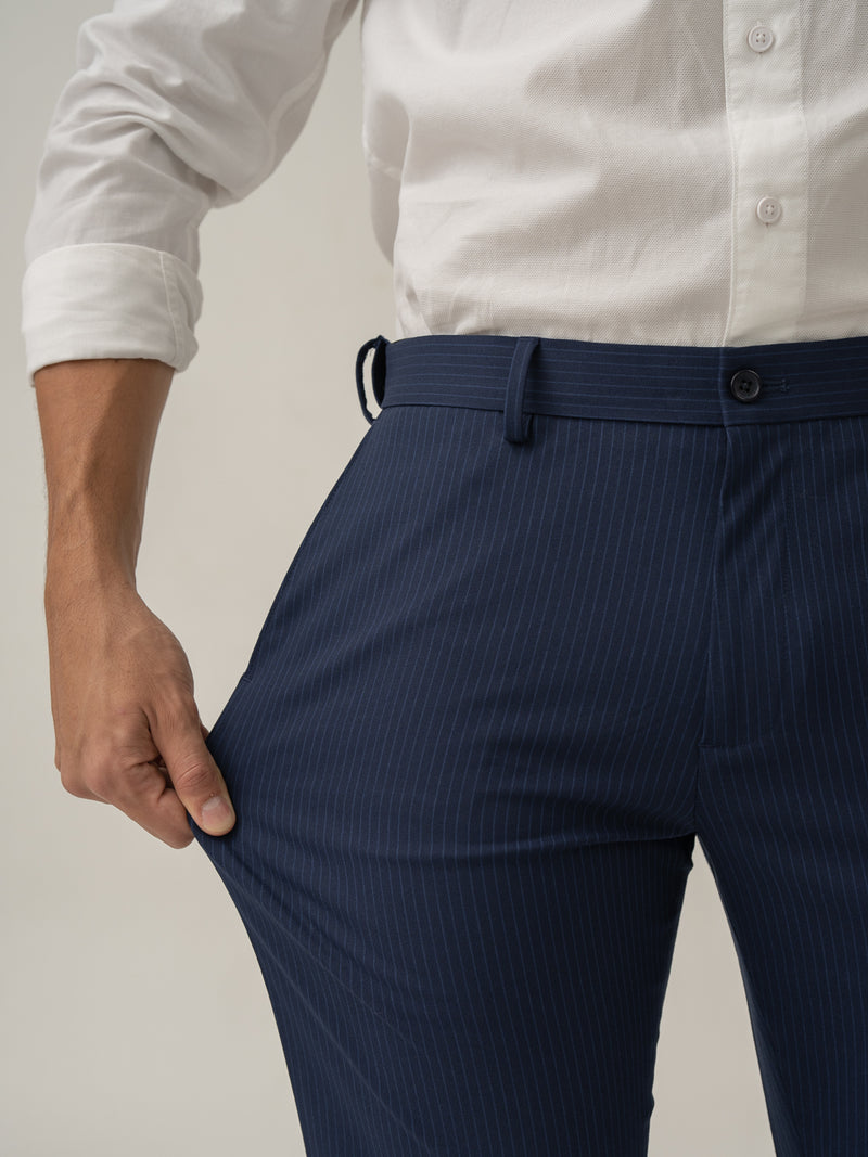 Dust Navy Stripes Stretch Formal Pants