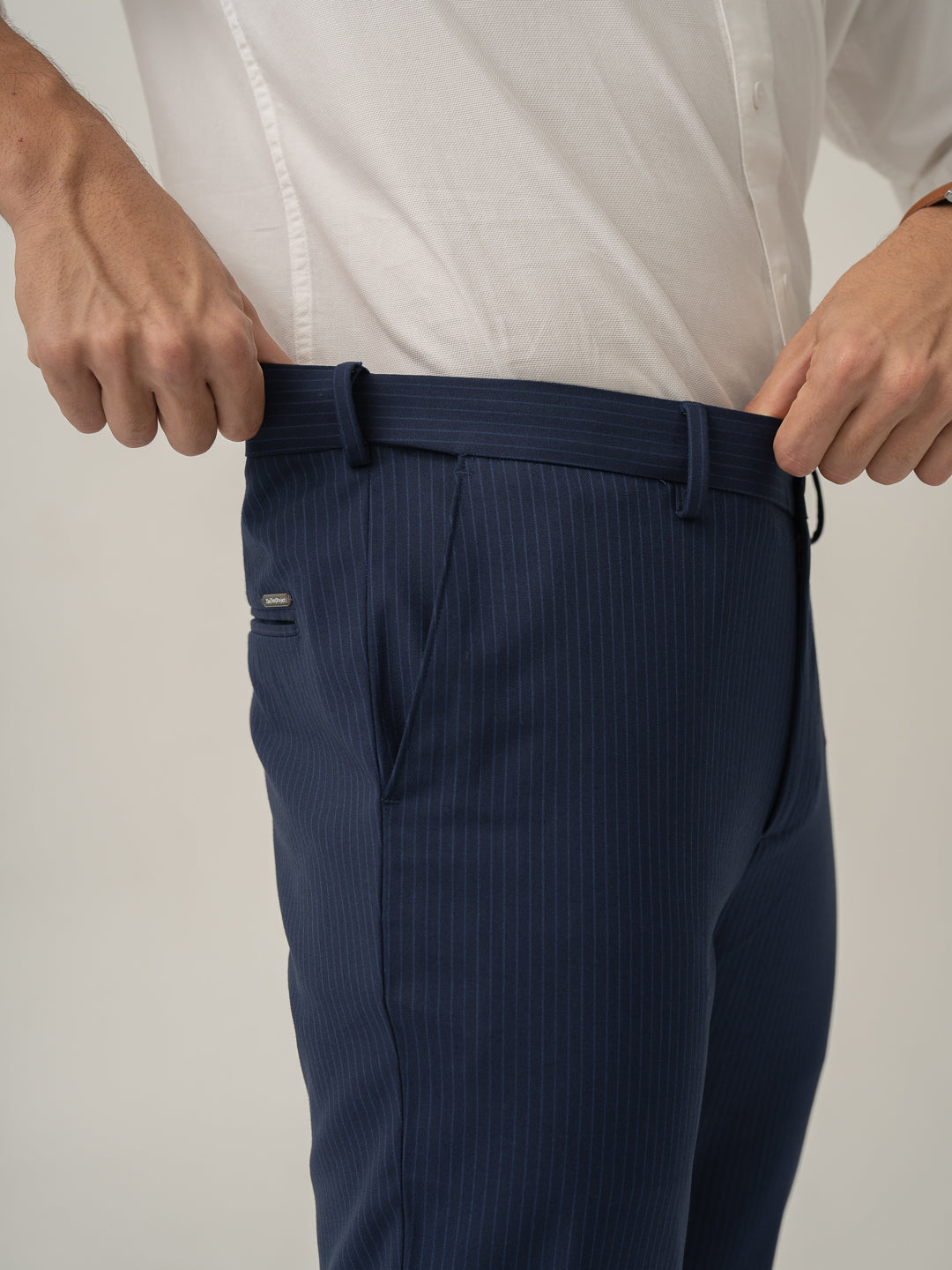 Dust Navy Stripes Stretch Formal Pants