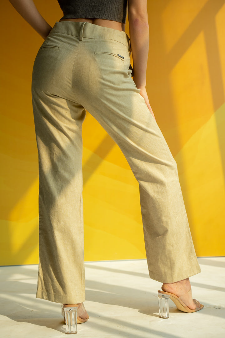 Biscoff Beige Linen Cotton Women Pants