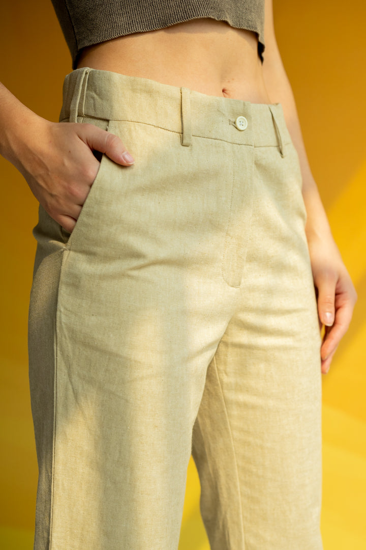 Biscoff Beige Linen Cotton Women Pants