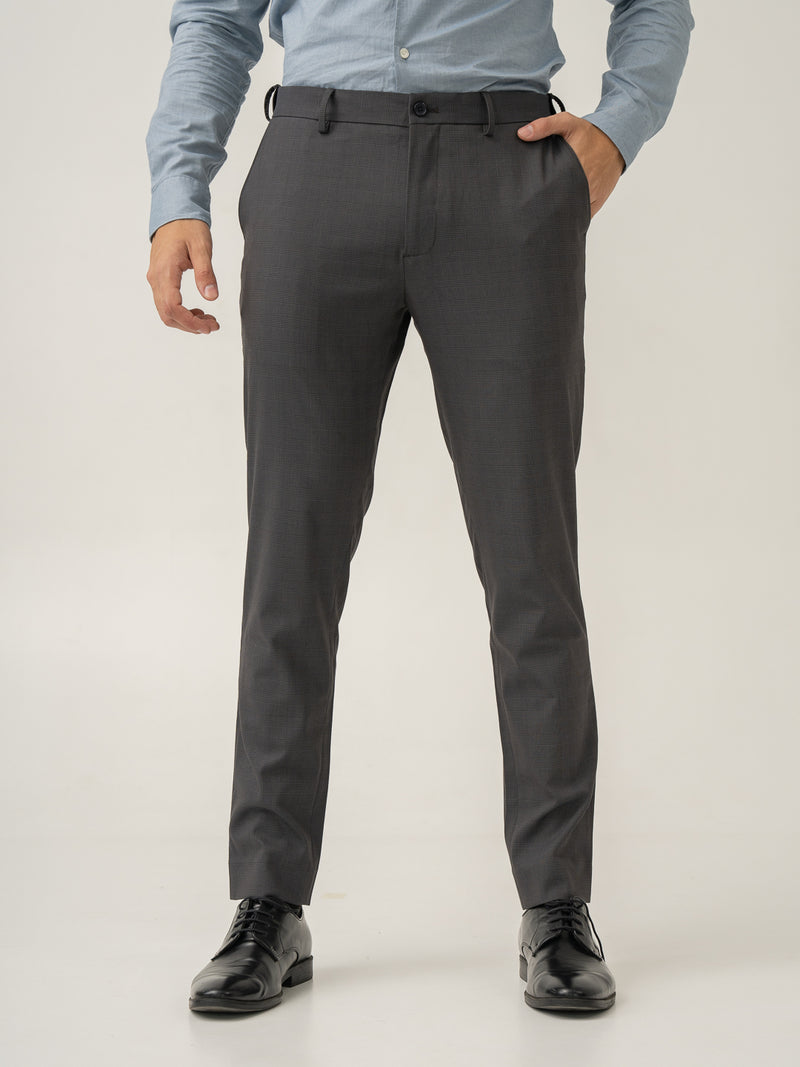 Molten Grey Checks Stretch Formal Pants