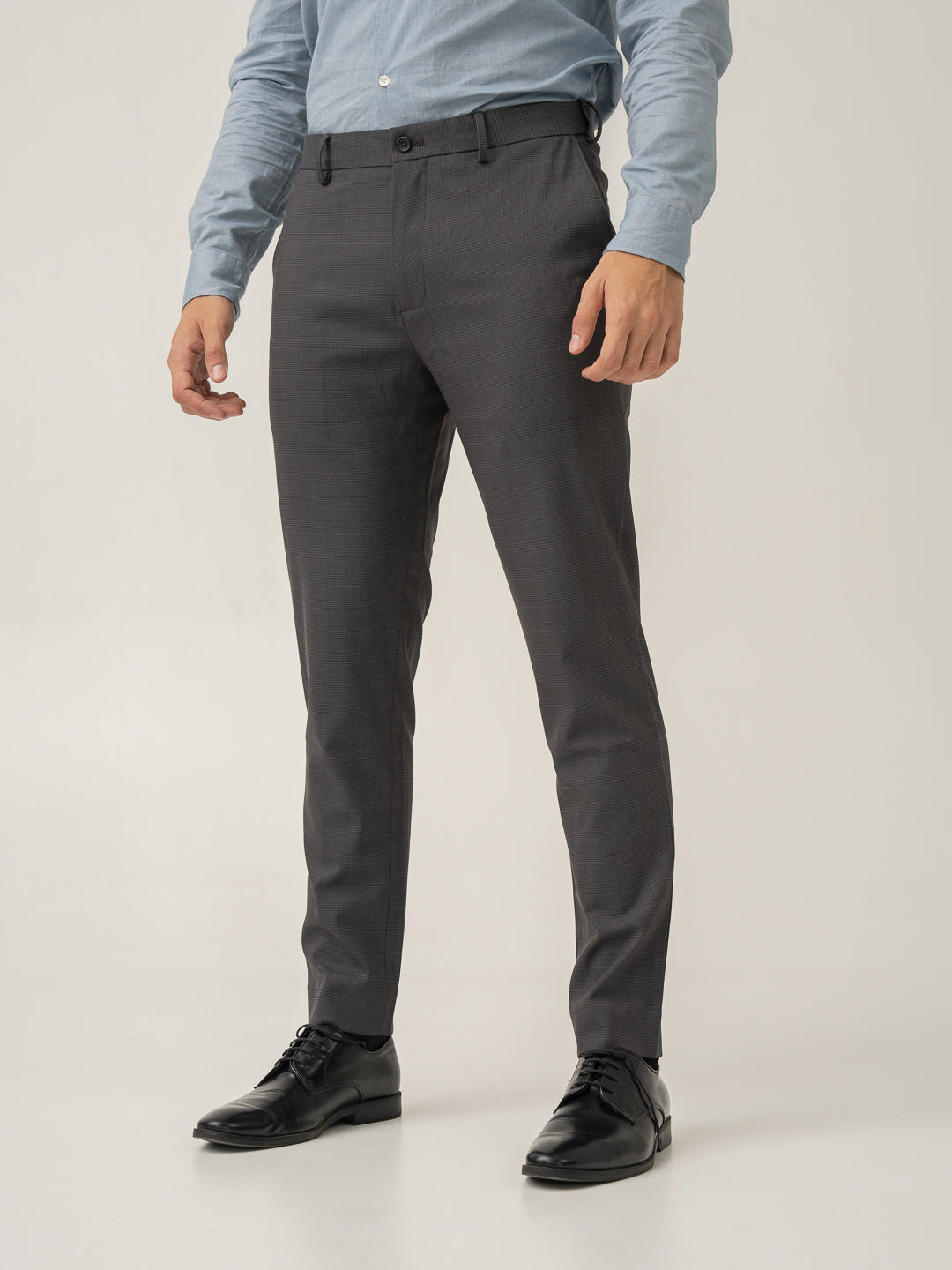 Charcoal Checks Slim Fit Formal Stretch Pants