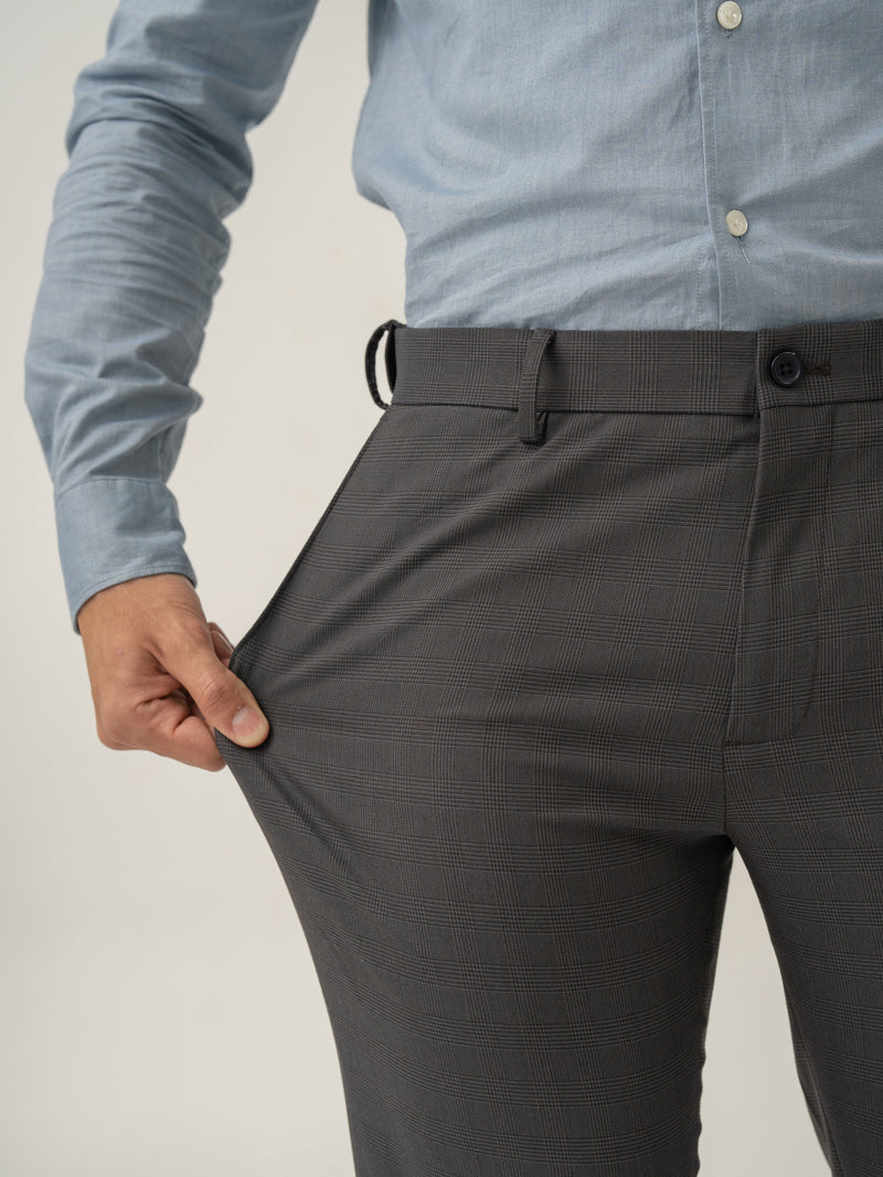 Molten Grey Checks Stretch Formal Pants