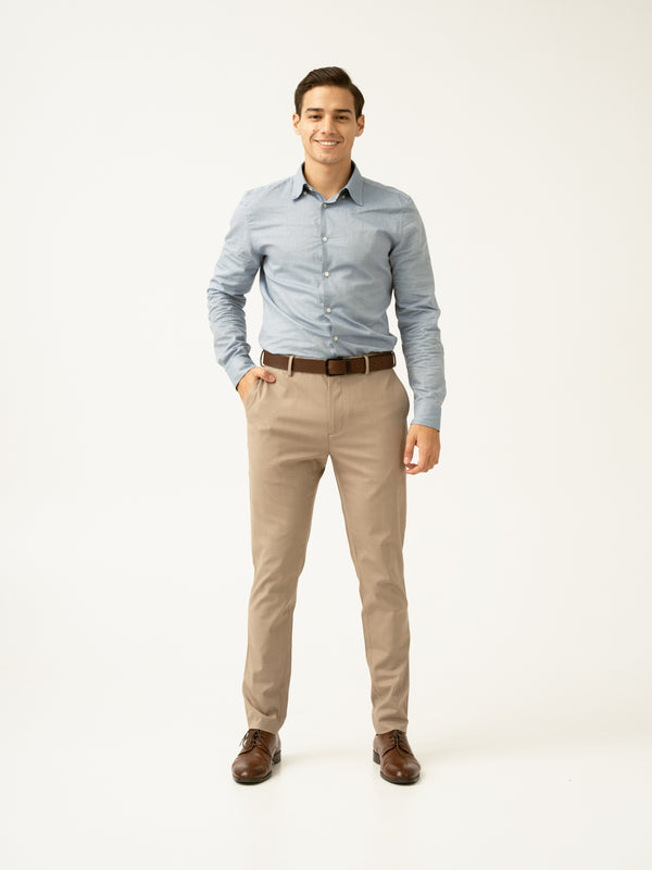 Sand Beige Checks Formal Slim Fit Stretch Pants