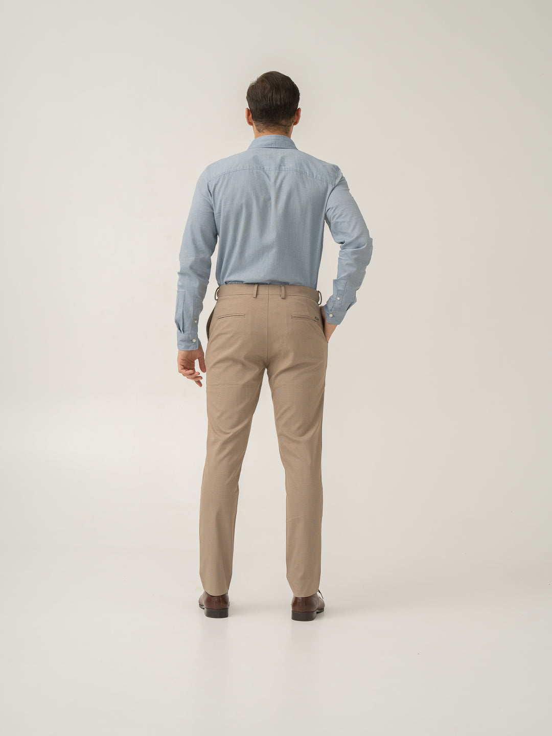 Sand Beige Checks Formal Slim Fit Stretch Pants