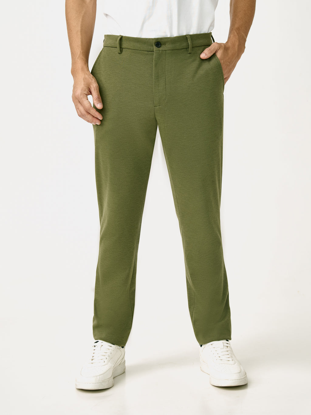 Buy Men Olive Green Slim Fit Stretchable Pants Online