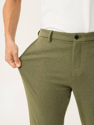Stretch feature of greek olive green slim fit power stretch pant at Pant Project