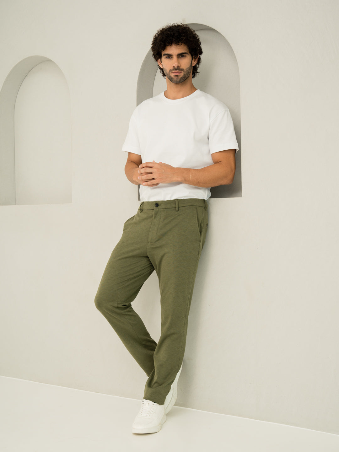 Greek Olive Green Slim Fit Power Stretch Pants