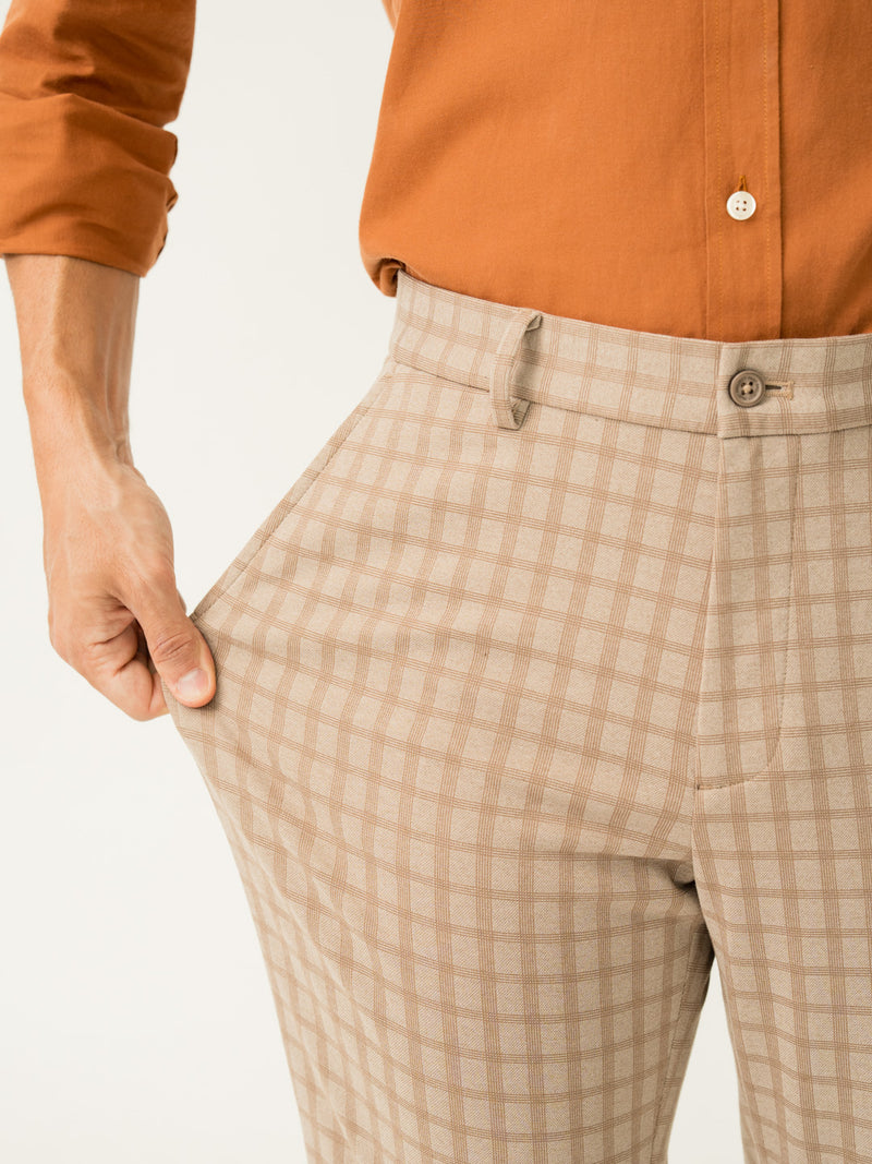 Stretch feature of cayote khaki slim fit power stretch pant at Pant Project