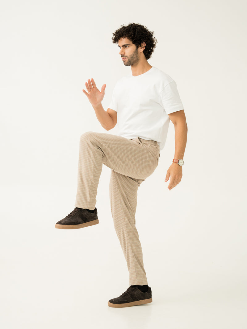 Dune Khaki Checks Power-Stretch Pants