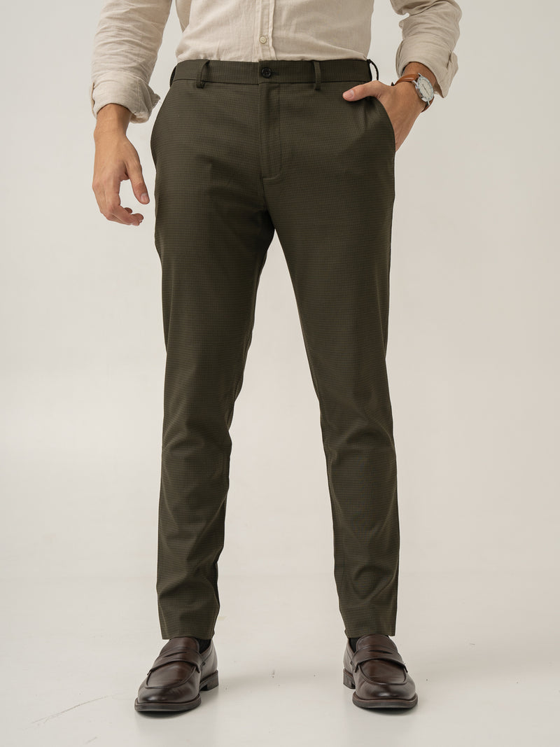 Harvest Green Micro Checks Stretch Formal Pants