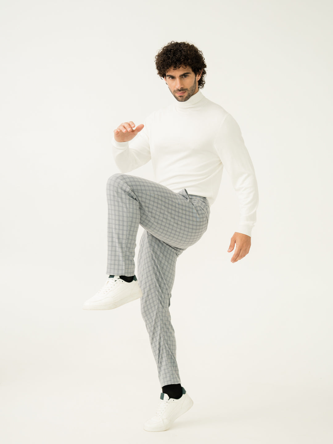 Stretchable strength of daytona grey checks slim fit power stretch pant at Pant Project