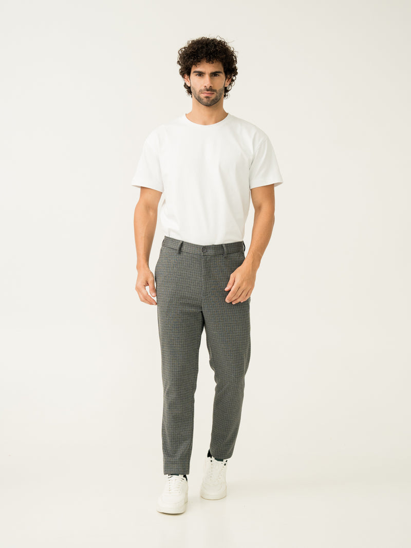 Medium Grey Checks Slim Fit Power Stretch Pants