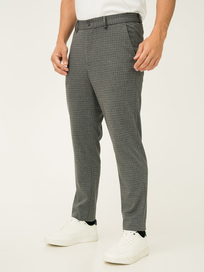 Medium Grey Checks Slim Fit Power Stretch Pants