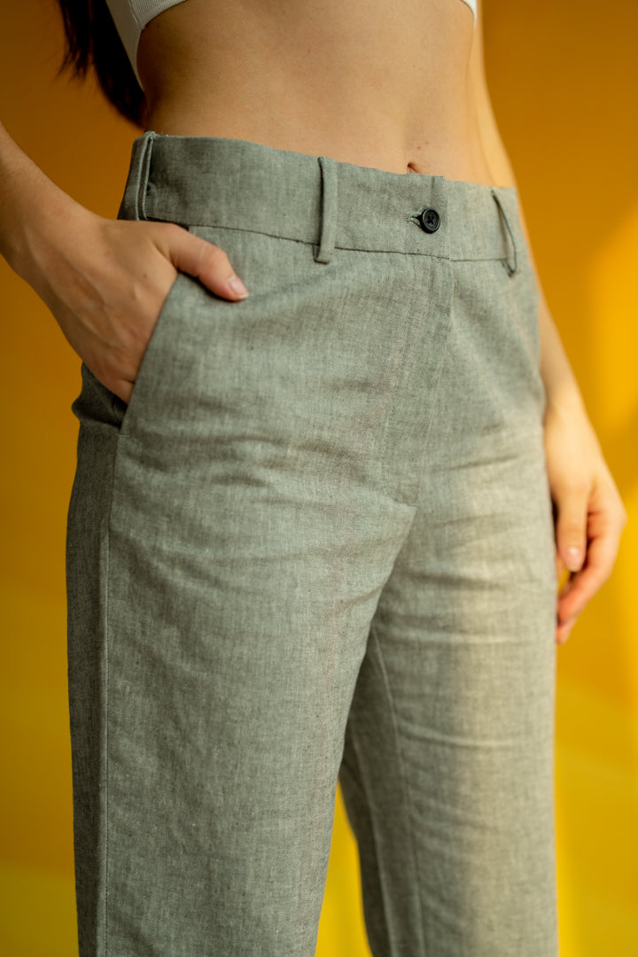 London Grey Linen Cotton Women Pants