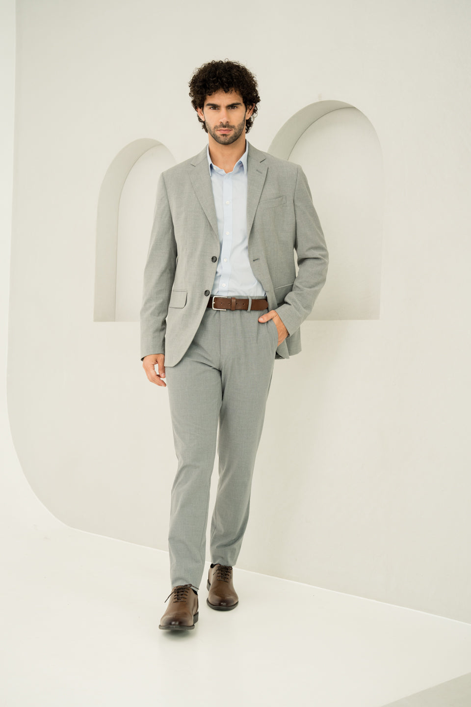 Effortless Grey Slim Fit Stretch Formal Pants