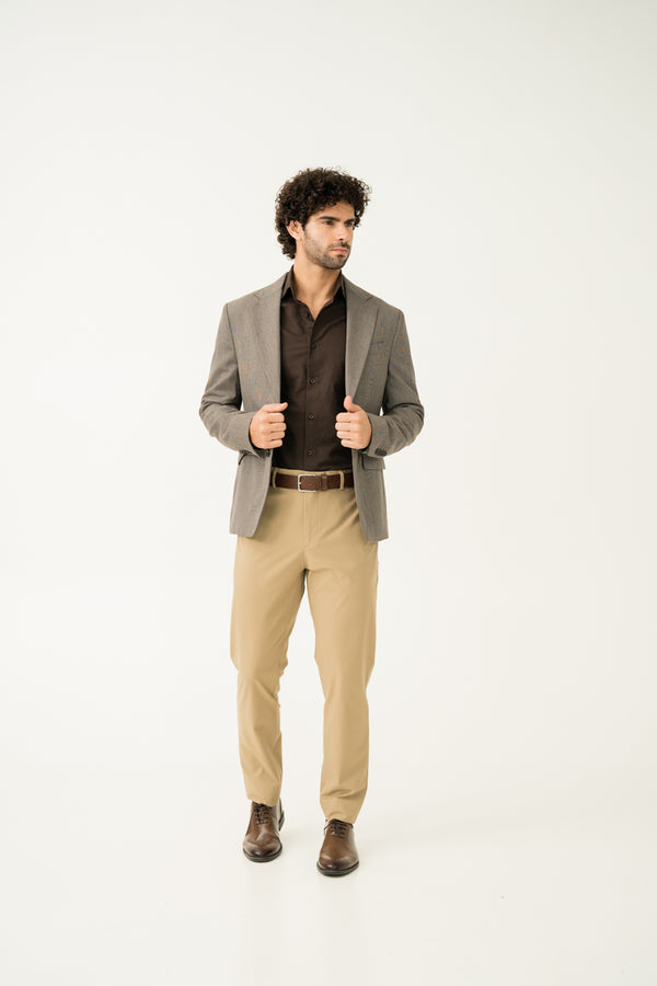 Full view of somewhere khaki slim fit stretch formal pant at Pant Project