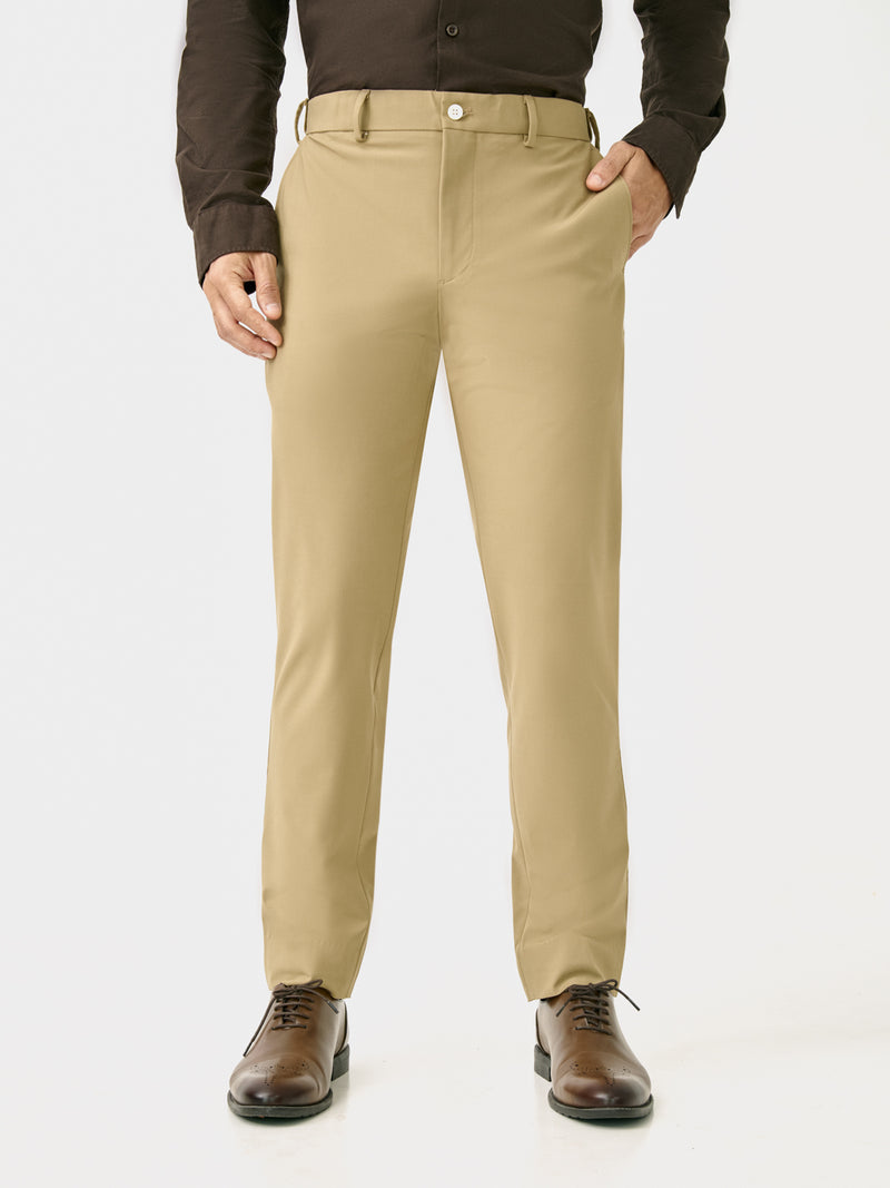 Front view of somewhere khaki slim fit stretch formal pant at Pant Project