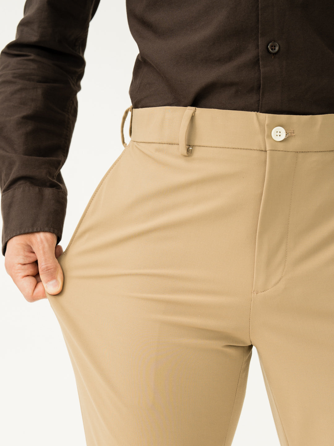 Stretch feature of somewhere khaki slim fit stretch formal pant at Pant Project