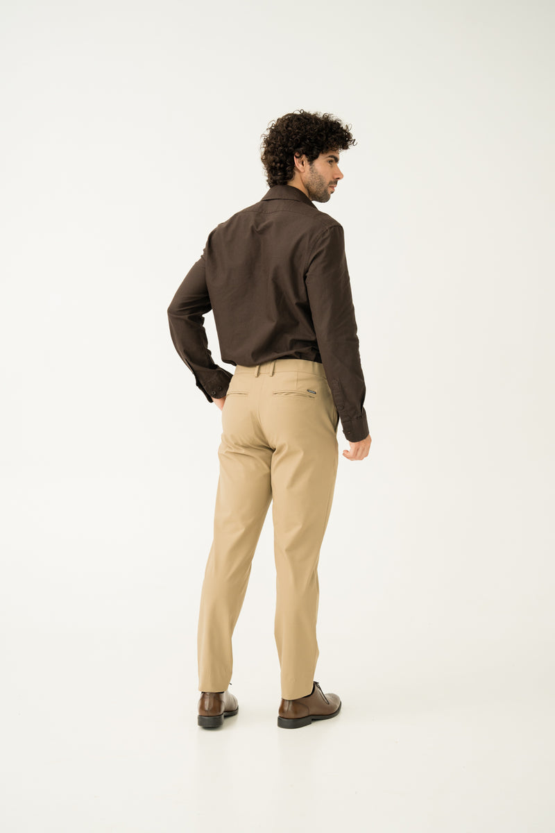 Back side view of somewhere khaki slim fit stretch formal pant at Pant Project