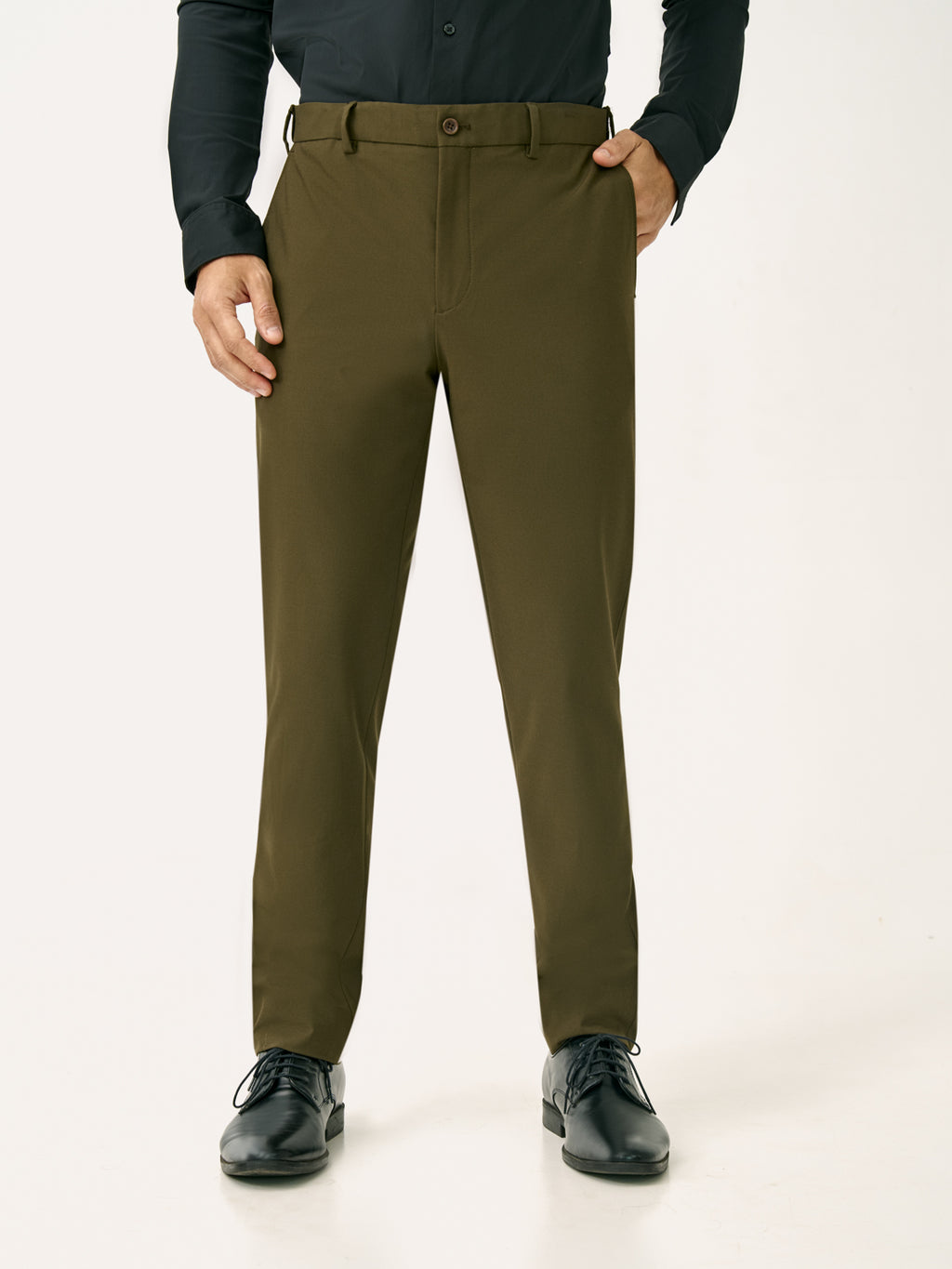 Buy Men's Olive Green Slim Fit Lightweight Formal Trousers Online