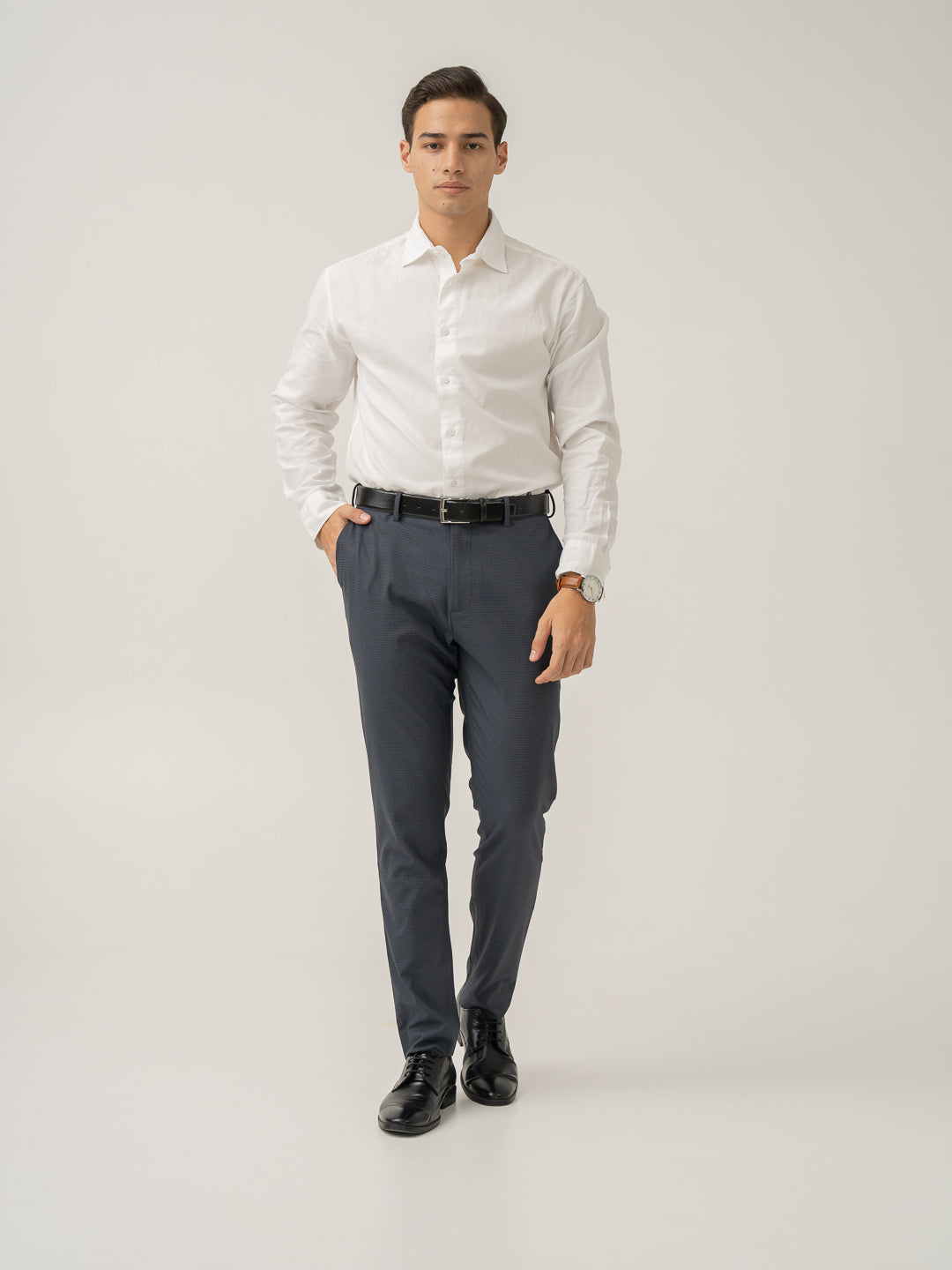 Flint Grey Micro Checks Stretch Formal Pants