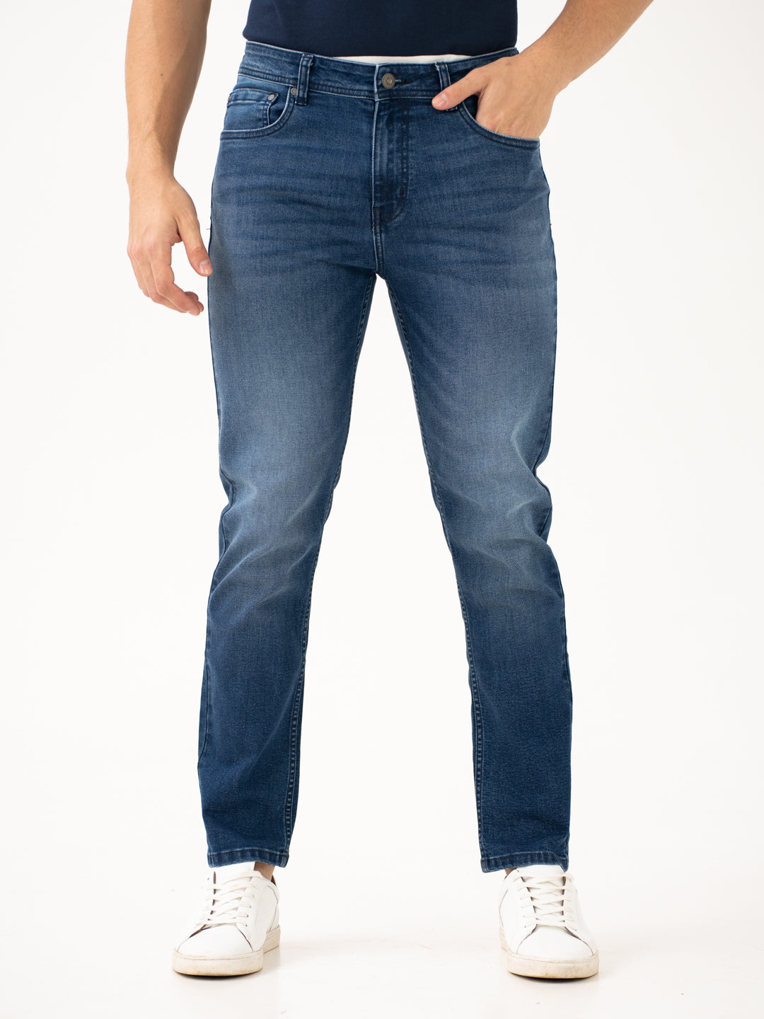 Faded Blue Whiskered Slim Fit Jeans