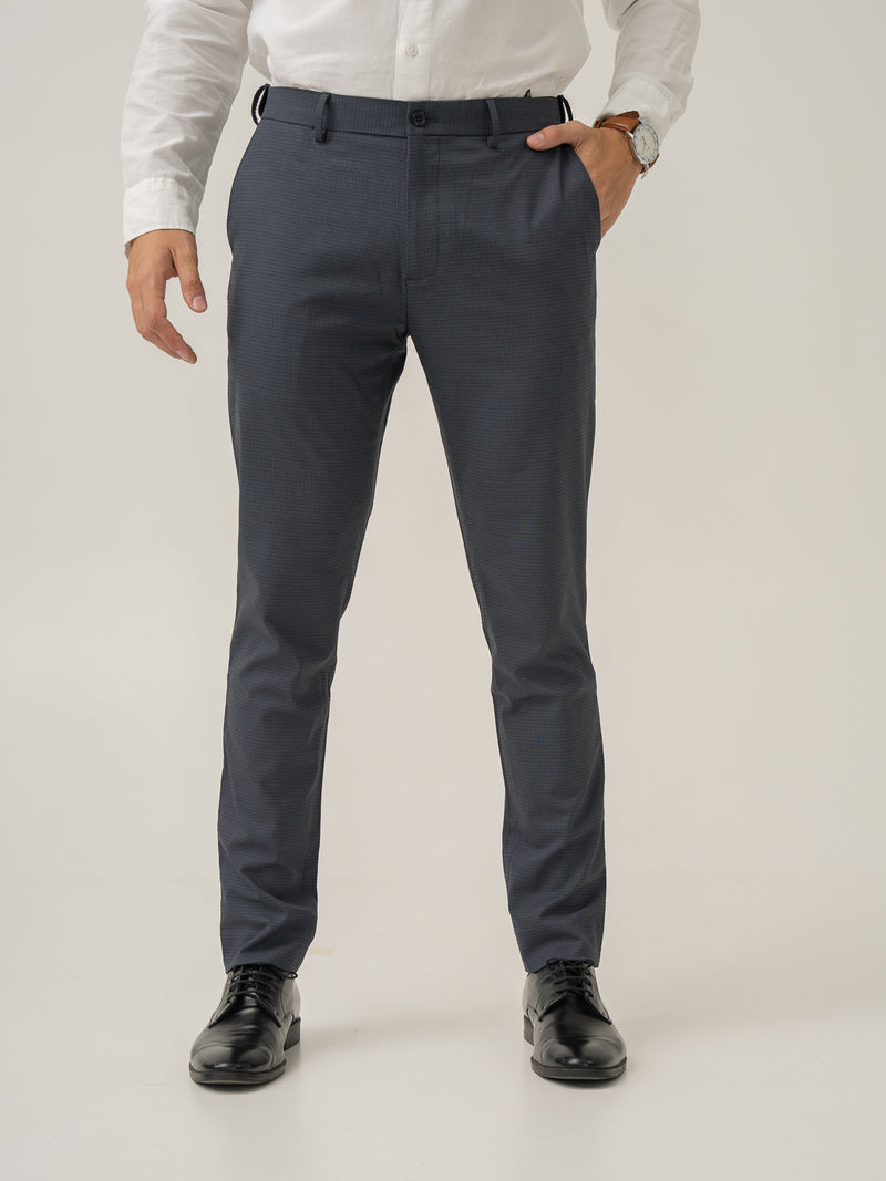 Flint Grey Micro Checks Stretch Formal Pants