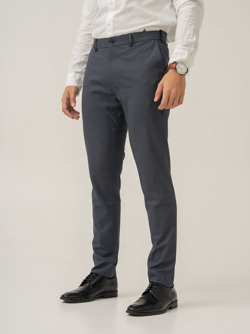 Gunmetal Grey Micro Checks Slim Fit Stretch Formal Pant