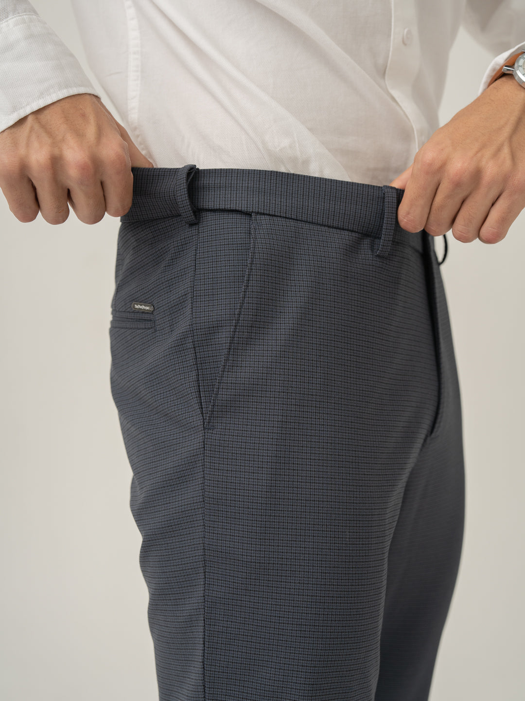 Flint Grey Micro Checks Stretch Formal Pants