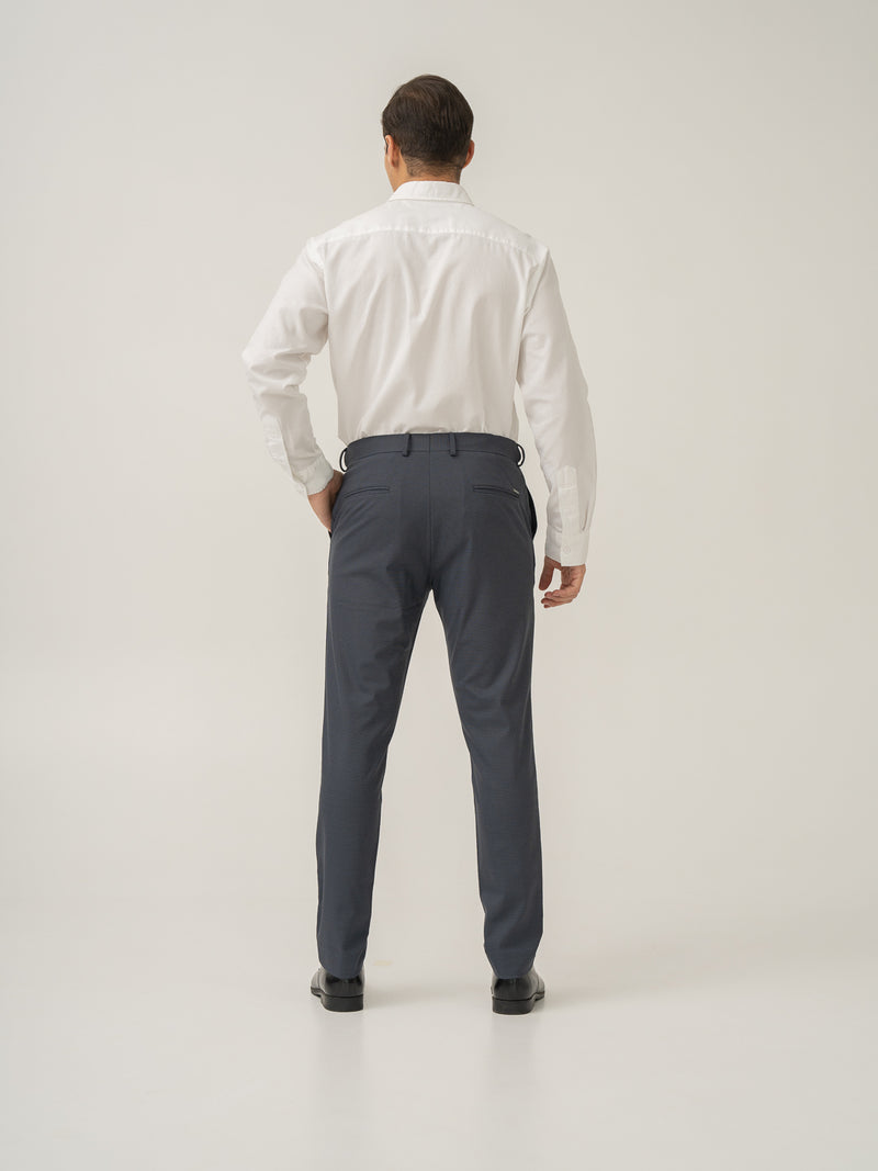 Gunmetal Grey Micro Checks Slim Fit Stretch Formal Pant