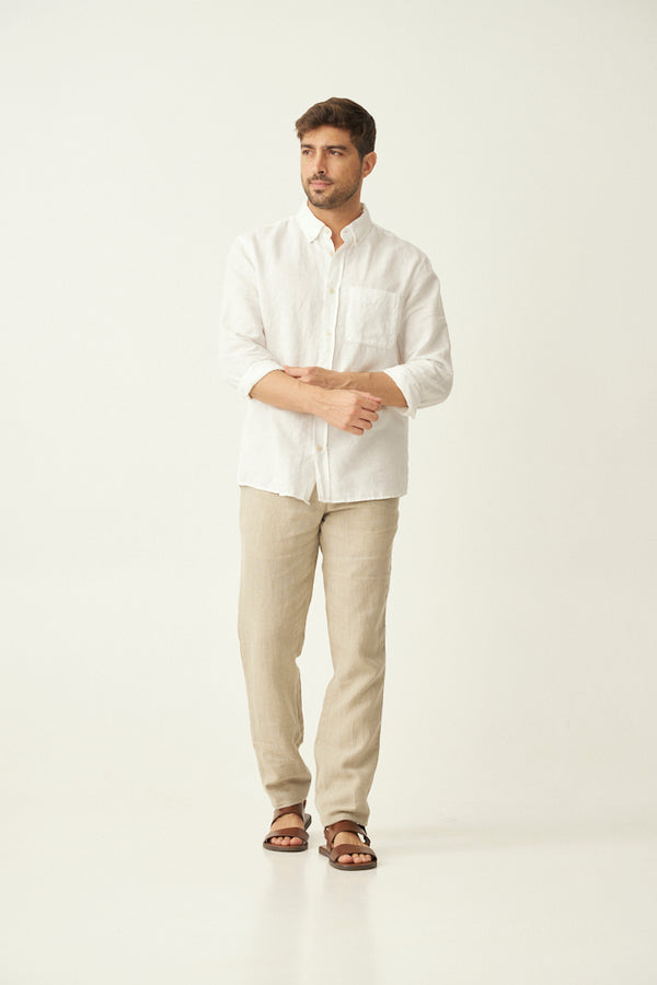 Oatmeal 100% Linen Pants