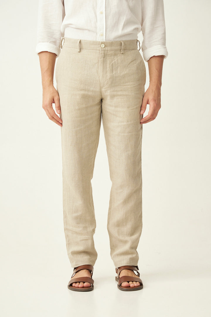 Oatmeal 100% Linen Pants