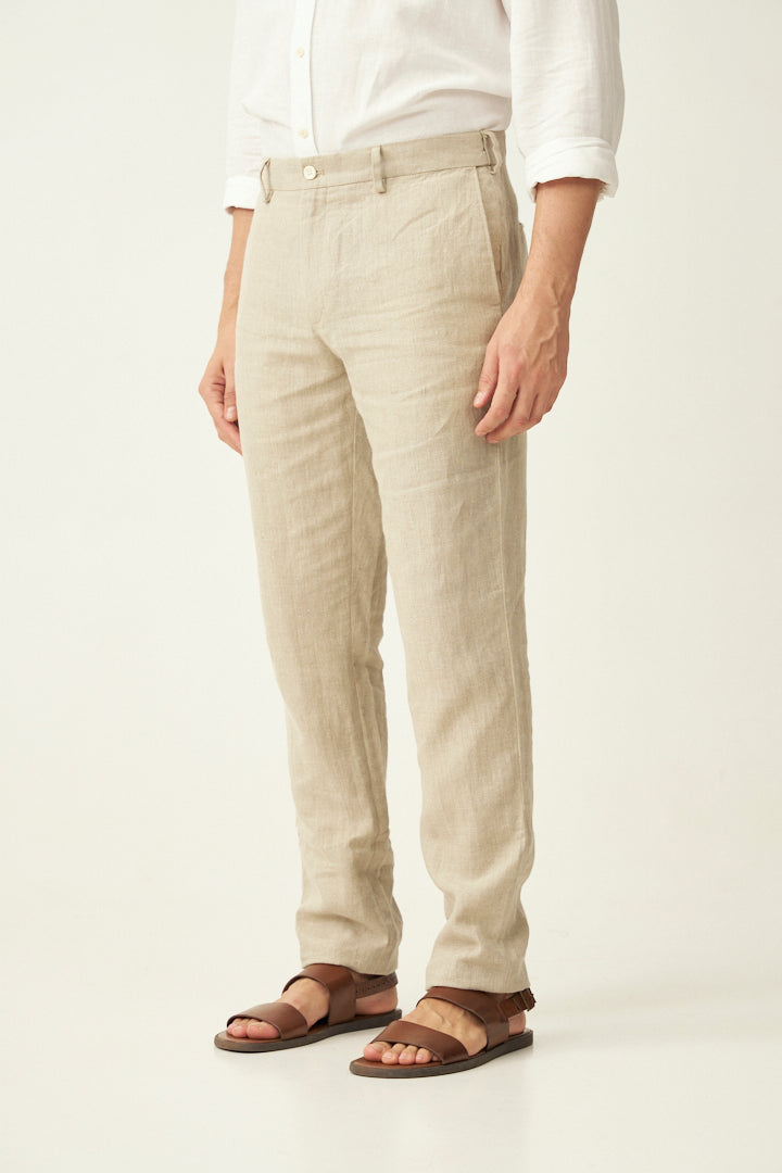 Oatmeal 100% Linen Pants