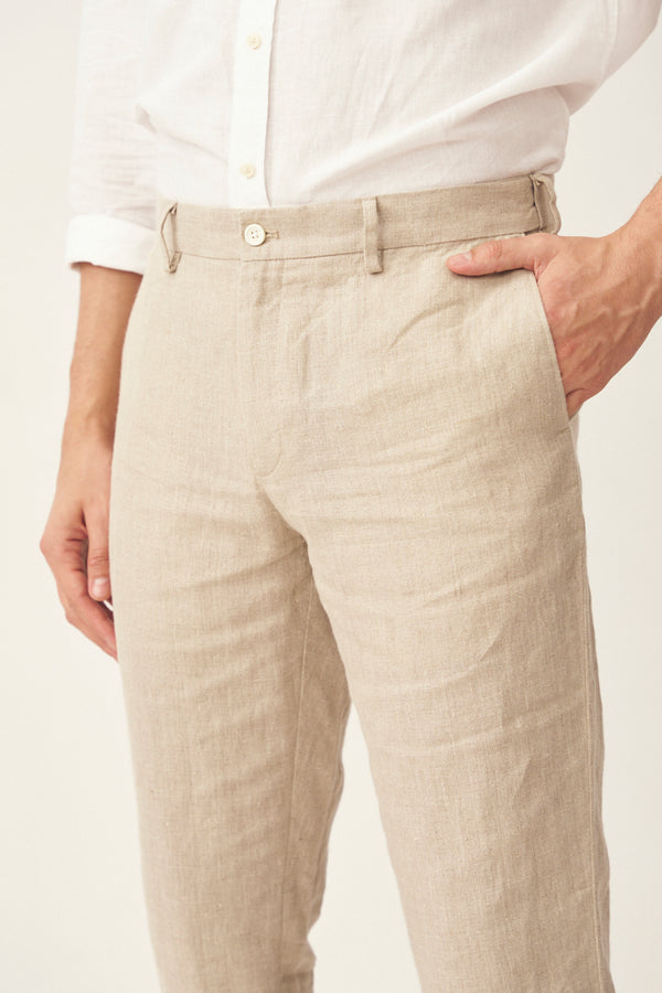 Oatmeal 100% Linen Pants