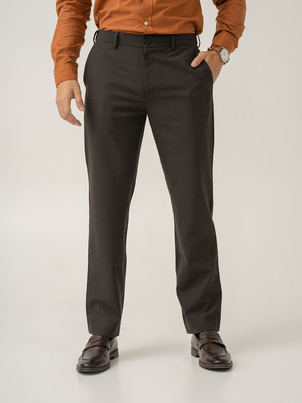 Front view of bond brown checks merino wool pants at Pant Project