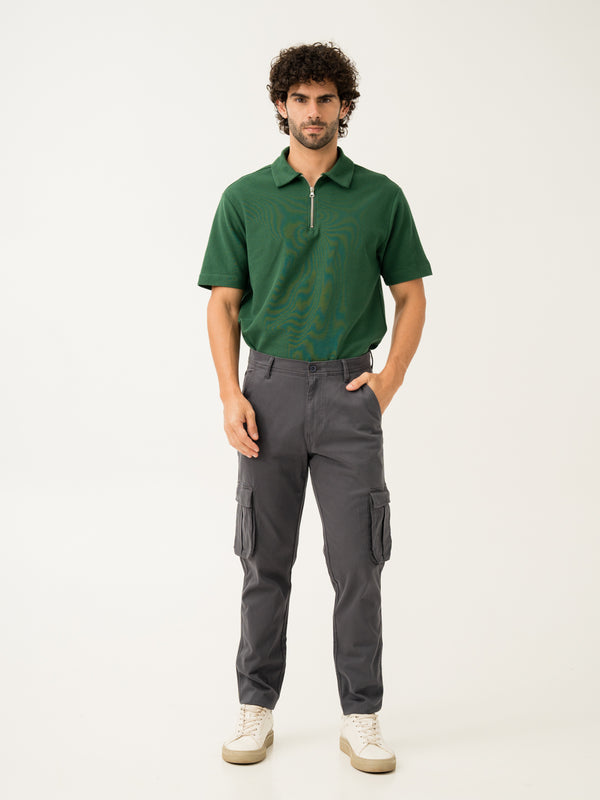 Cave Grey Slim Fit Stretch Cargo Pants