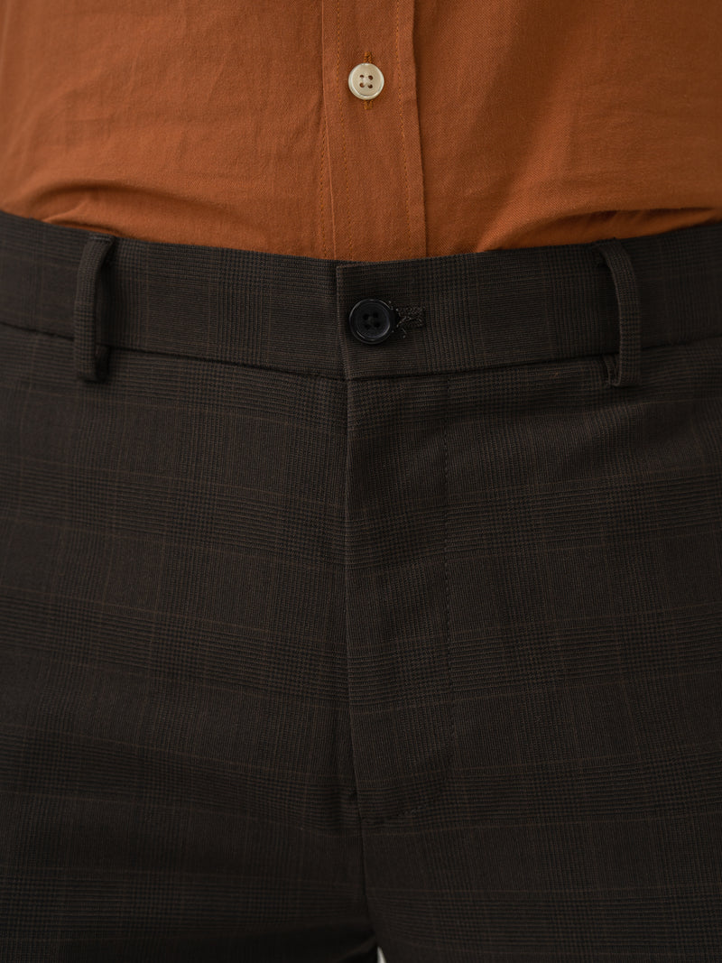 Waistband close up of bond brown checks merino wool pants at Pant Project