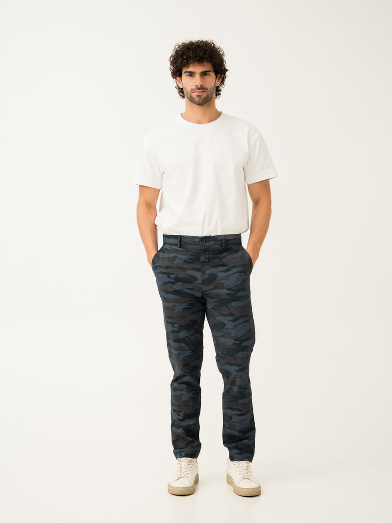 Blue Camo Slim Fit Cargo Pants