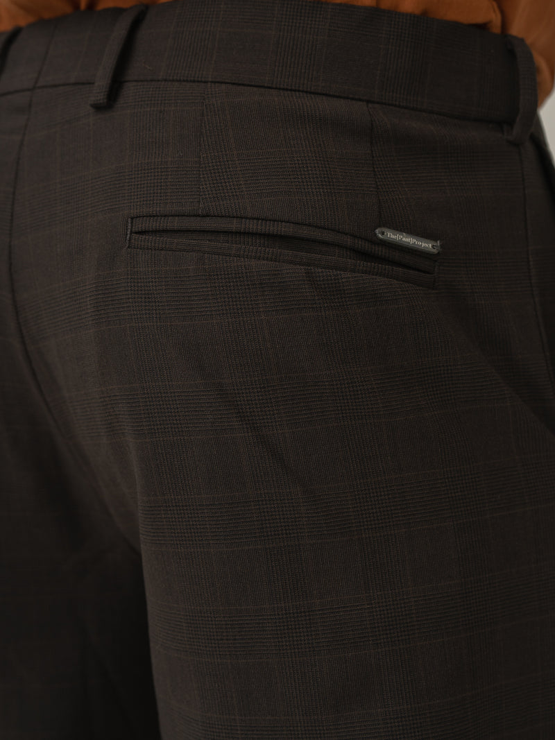 Back pocket detail of bond brown checks merino wool pants at Pant Project