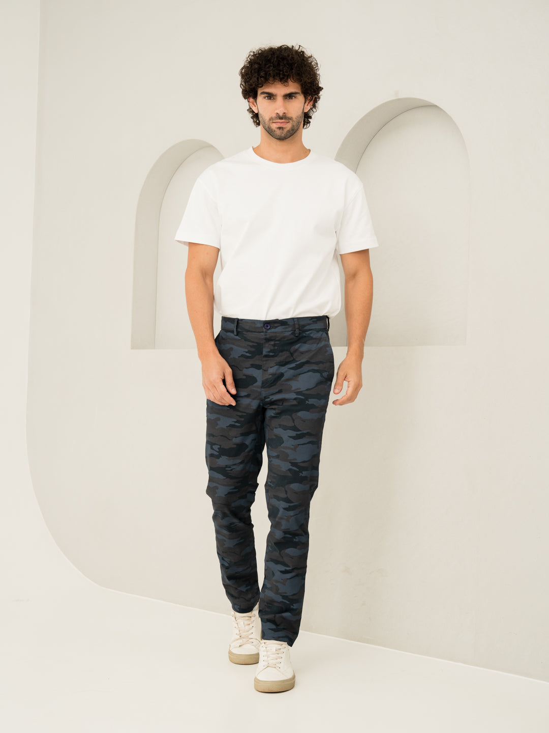 Blue Camo Slim Fit Cargo Pants