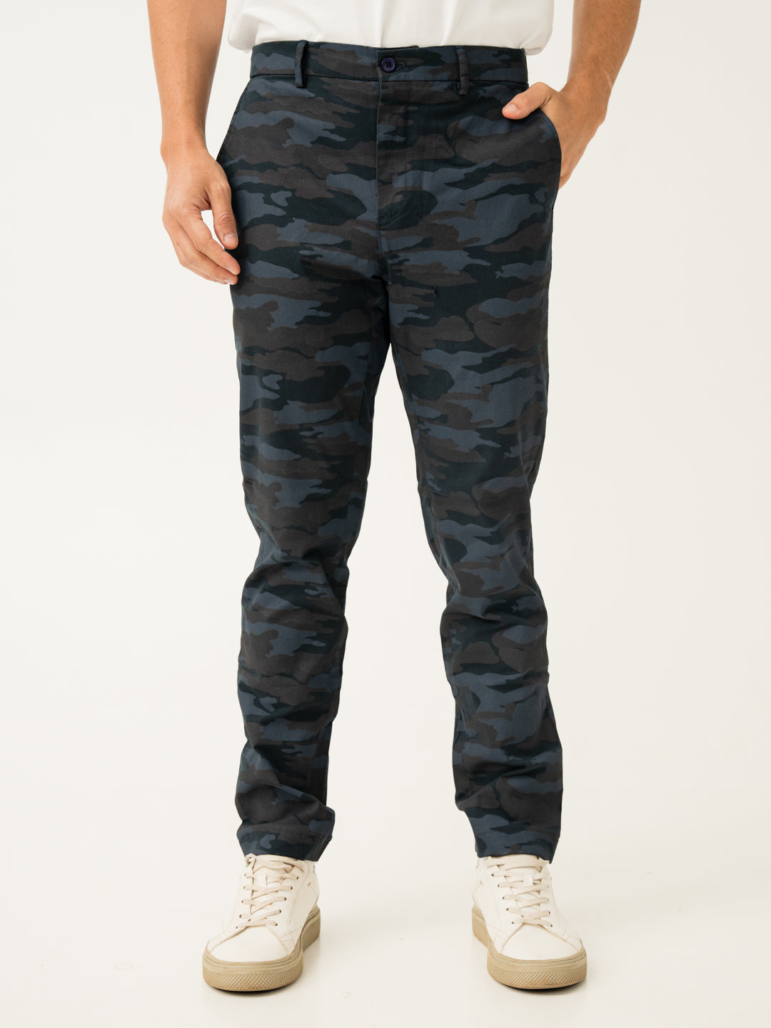 Blue Camo Slim Fit Cargo Pants