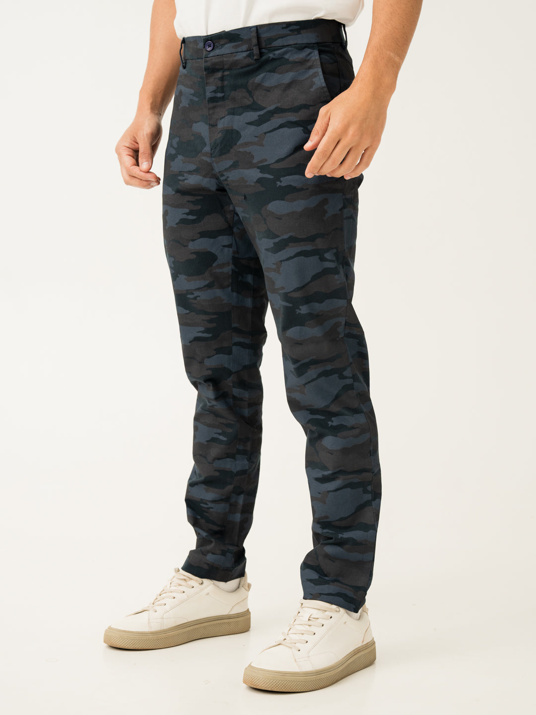 Blue Camo Slim Fit Cargo Pants