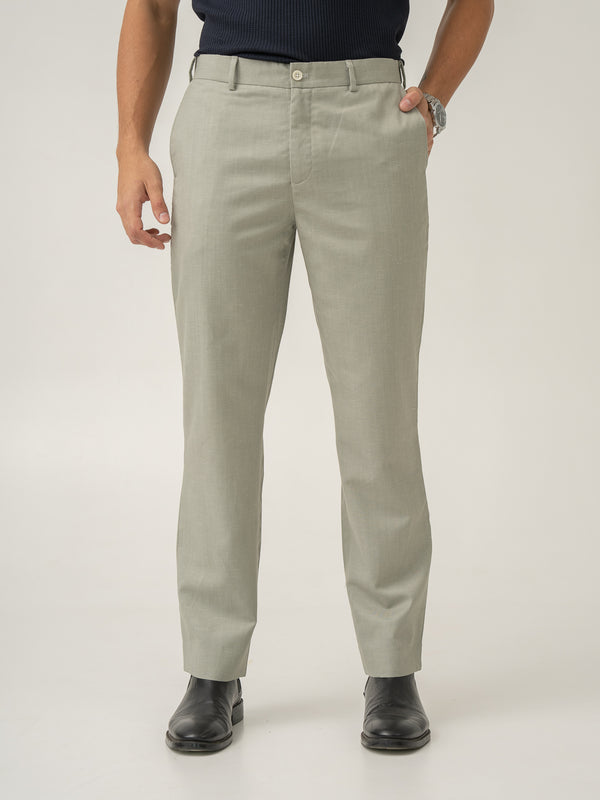 Front view of galle green tropical wool linen pant at Pant Project