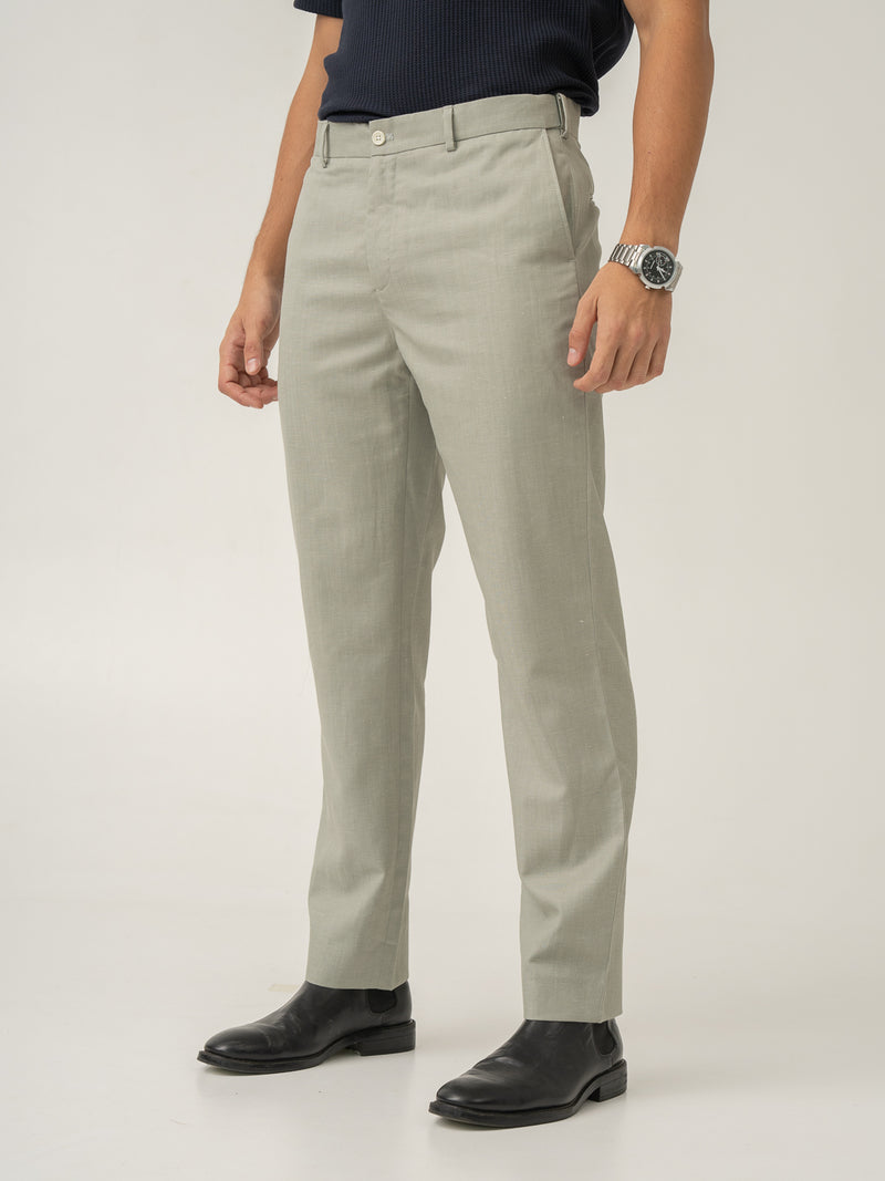 Side view of galle green tropical wool linen pant at Pant Project