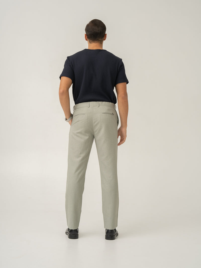 Full length back view of galle green tropical wool linen pant at Pant Project