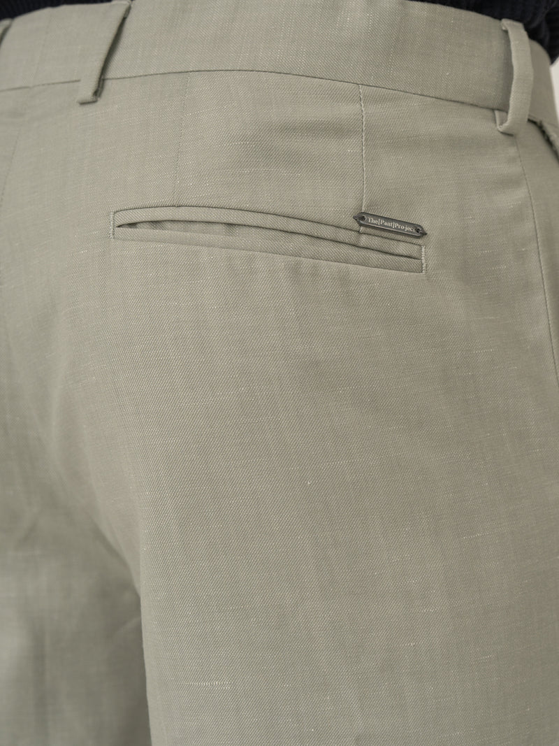 Back pocket detail of galle green tropical wool linen pant at Pant Project